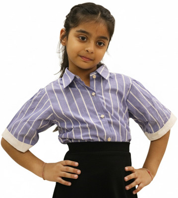 Lil Chic Girls Striped Casual Blue Shirt