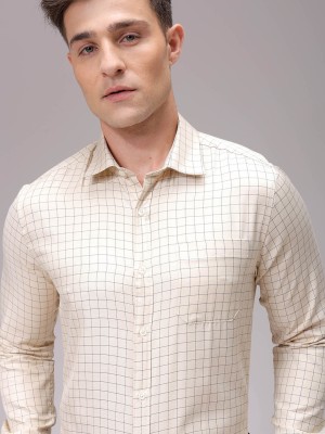 The Indian Garage Co. Men Checkered Formal Beige Shirt