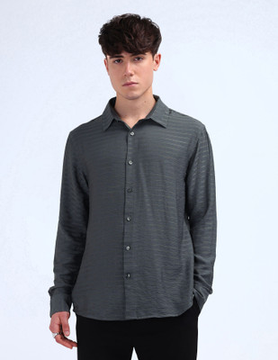 FLYING MACHINE Men Self Design Casual Grey Shirt