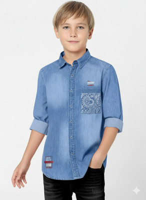 FABFARM Boys Solid Casual Blue Shirt