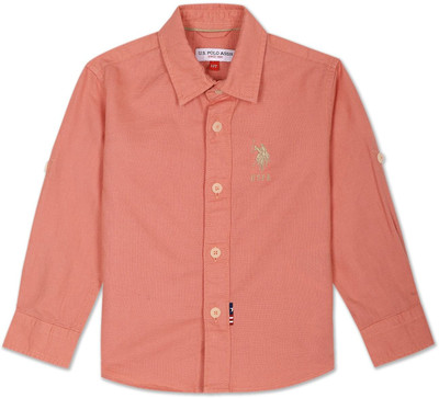 U.S. POLO ASSN. Boys Solid Casual Orange Shirt