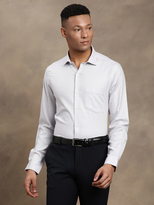 TURTLE Men Self Design Formal Grey Shirt