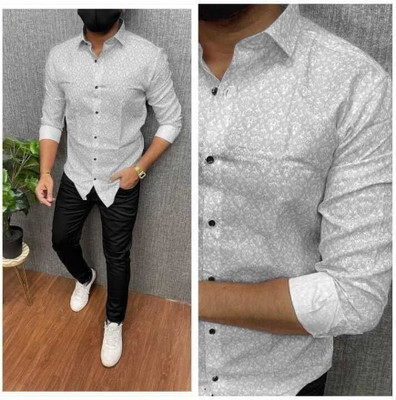 LUXURY CROWN Men Printed Casual Blue, Dark Green Shirt
