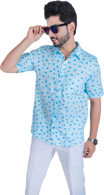 DRESSED UP DIVAS Men Printed Casual Light Blue Shirt