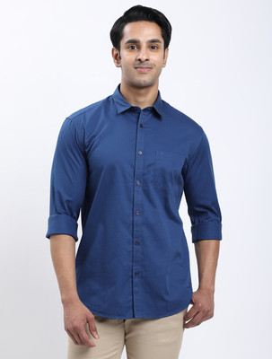 INDIAN TERRAIN Men Solid Casual Blue Shirt