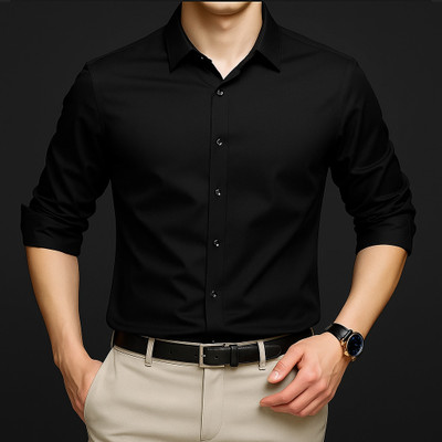 A Fashion Men Solid Formal Black Shirt