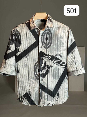 Hattrick Creation Men Printed Party Grey Shirt