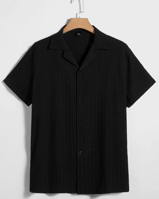 Looksky Men Self Design Casual Black Shirt