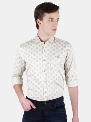 DUKE Men Printed Casual Beige Shirt