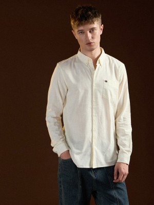 THE BEAR HOUSE Men Solid Casual Cream Shirt