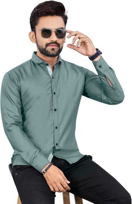 Radiance Creation Men Solid Formal Light Green Shirt