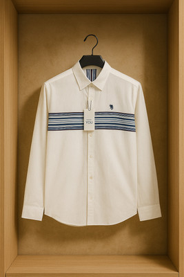 urbanthreads Men Striped Casual White, Dark Blue, Grey Shirt