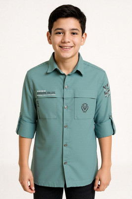 CAVIO Boys Printed Casual Green Shirt