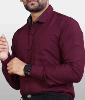 HPF Men Solid Formal Maroon Shirt