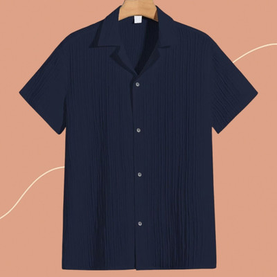 A Dearise Trend Men Self Design Casual Dark Blue Shirt