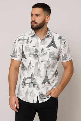 Dev Men Printed Casual White Shirt