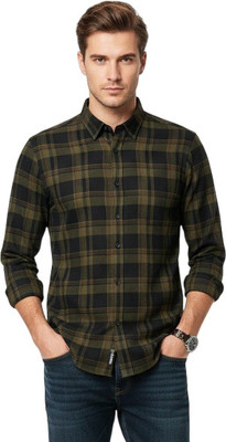 jaks Men Checkered Casual Green Shirt
