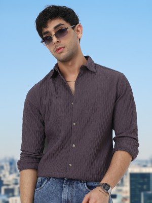 Urbano Fashion Men Self Design Casual Purple Shirt