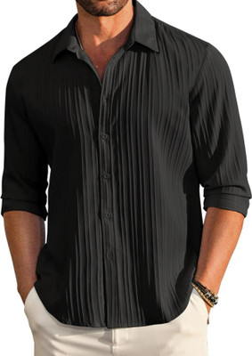 VELLOSTA Men Self Design Casual Black Shirt