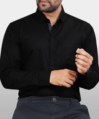 VC Fashion Men Solid Casual Black Shirt