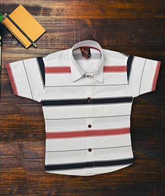 barkatdesigningplanet Boys Striped Casual White Shirt