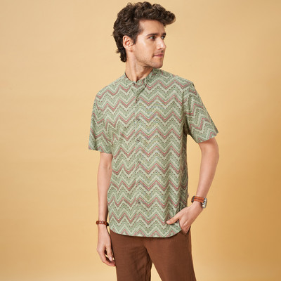Indus Route by Pantaloons Men Printed Casual Light Green Shirt