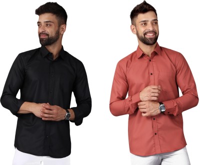 Fabrically Men Solid Casual Black Shirt(Pack of 2)