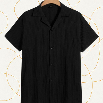 Jenil Fashion Men Self Design, Striped Casual Black Shirt