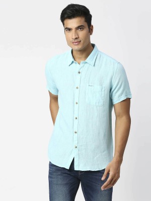 Pepe Jeans Men Solid Casual Blue Shirt