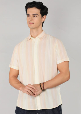 LAWMAN Men Striped Casual Yellow Shirt