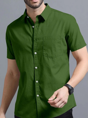 DIMMY Men Solid Casual Light Green Shirt