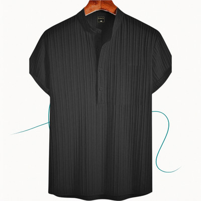 Jenil Fashion Men Self Design Casual Black Shirt