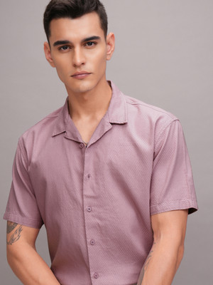 HIGHLANDER Men Self Design Casual Pink Shirt