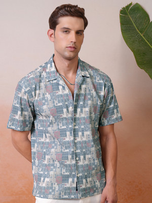 LOCOMOTIVE Men Printed Casual Blue Shirt