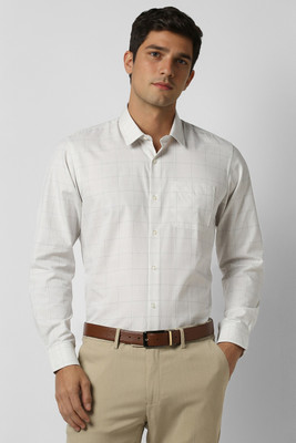 PETER ENGLAND Men Checkered Formal White Shirt