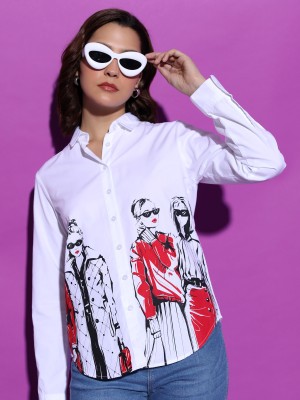 Tokyo Talkies Women Printed Casual White Shirt