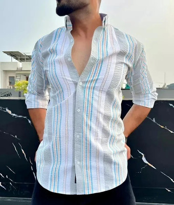 Manav Creation Men Striped Casual White Shirt