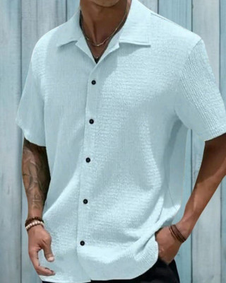 MUMIN Men Solid Casual Light Blue Shirt