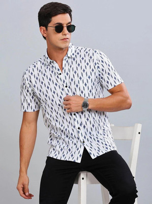 TIGERSNAKE Men Printed Casual White, Blue Shirt