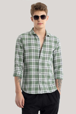 Jai Textiles Men Checkered Casual Cream Shirt