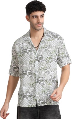 BlackThread Men Floral Print Casual Green, White Shirt