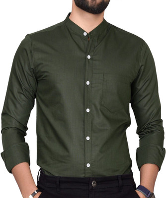 Tyzlo Men Solid Casual Dark Green Shirt