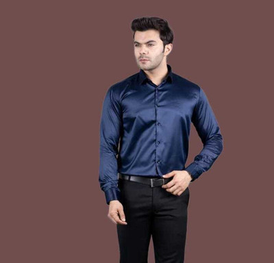 Lebridog Fashion Men Solid Casual Blue Shirt