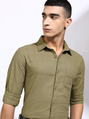 HIGHLANDER Men Self Design Casual Khaki Shirt