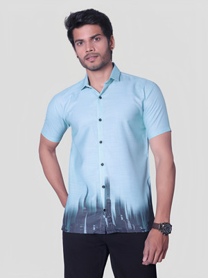 LAXBON Men Dyed/Ombre Casual Light Blue Shirt