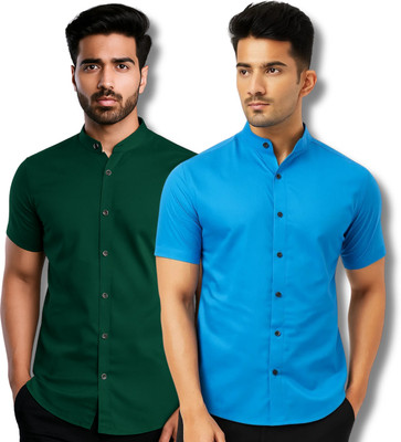 ModeNex Men Solid Casual Green, Blue Shirt(Pack of 2)