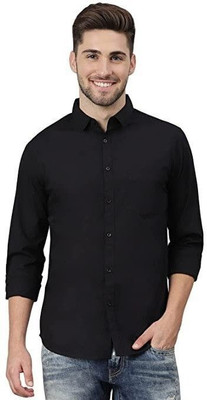HOC Men Solid Casual Black Shirt