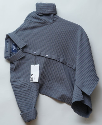 N AND J Men Self Design Casual Grey Shirt