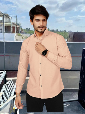 SHOOLIN Men Self Design Casual Orange Shirt