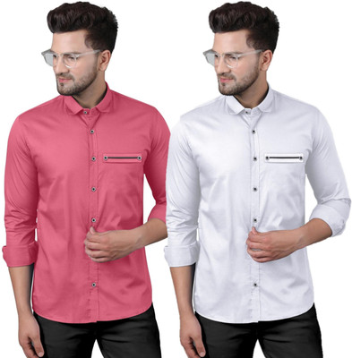 DHYAN ENTERPRISE Men Solid Casual Pink, White Shirt
